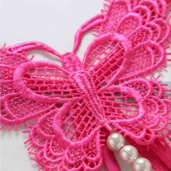 Butterfly Lace Embroidered Thong, Transparent Open File Sexy Pearl Panties - Picture 5 of 6